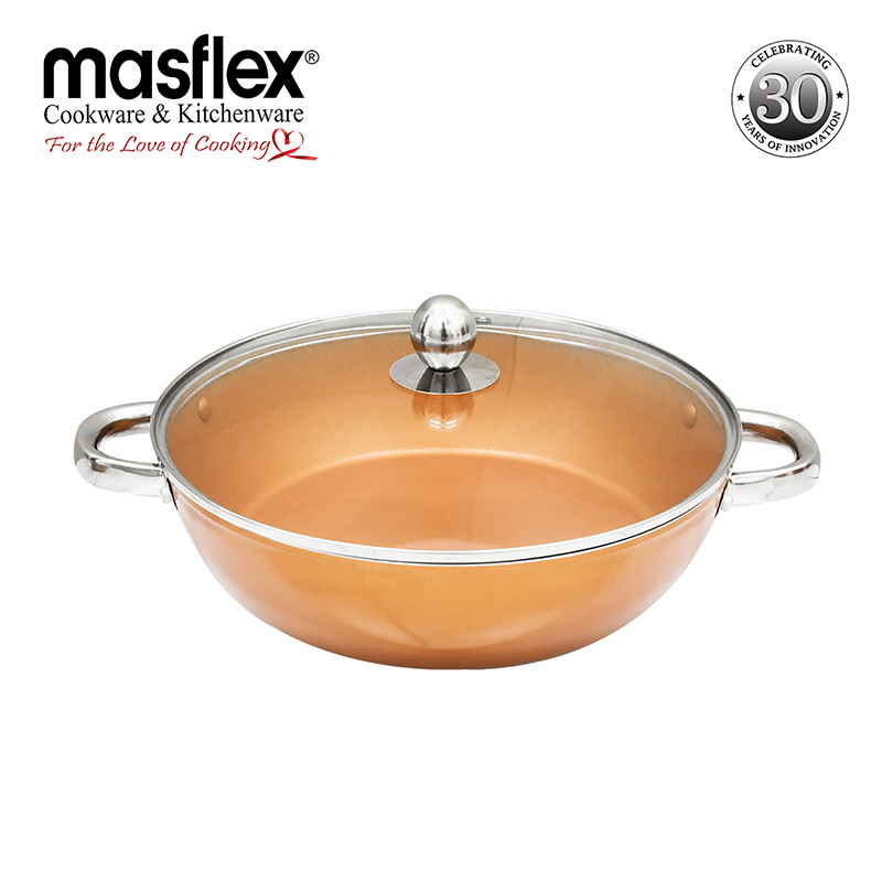 Masflex – Aluminum Non-Stick Copper Skillet with Glass Lid