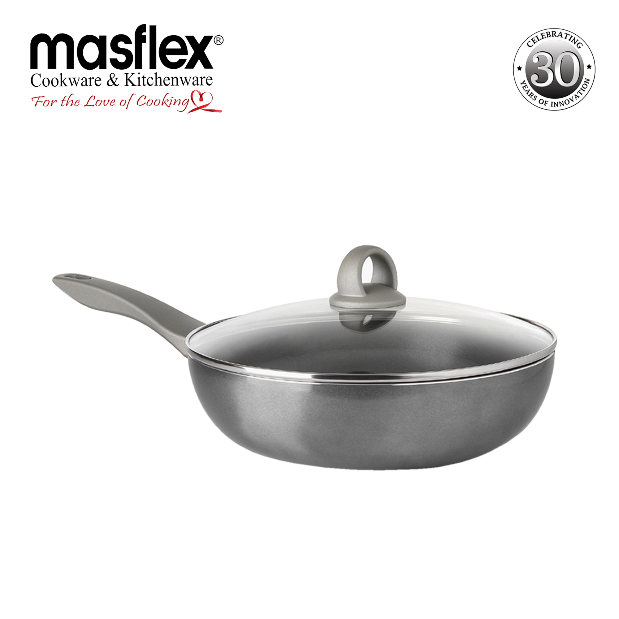 Masflex – Aluminum Non-Stick Platinum Induction Wok with Glass Lid
