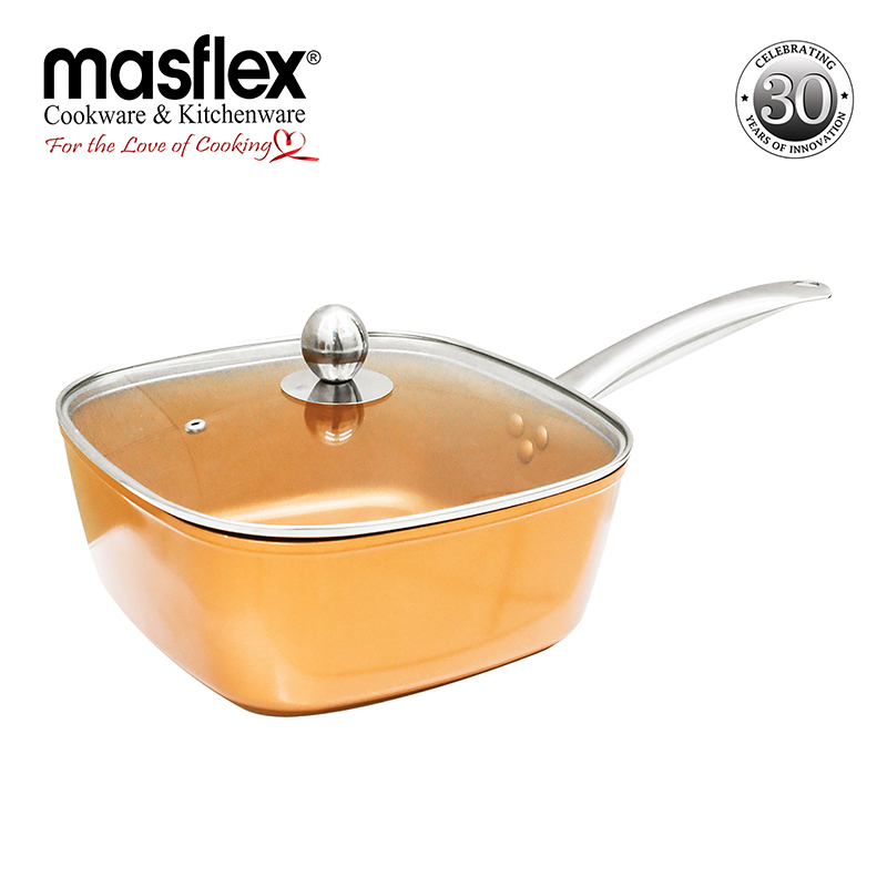 Masflex – Aluminum Non-Stick Square Copper Casserole with Glass Lid