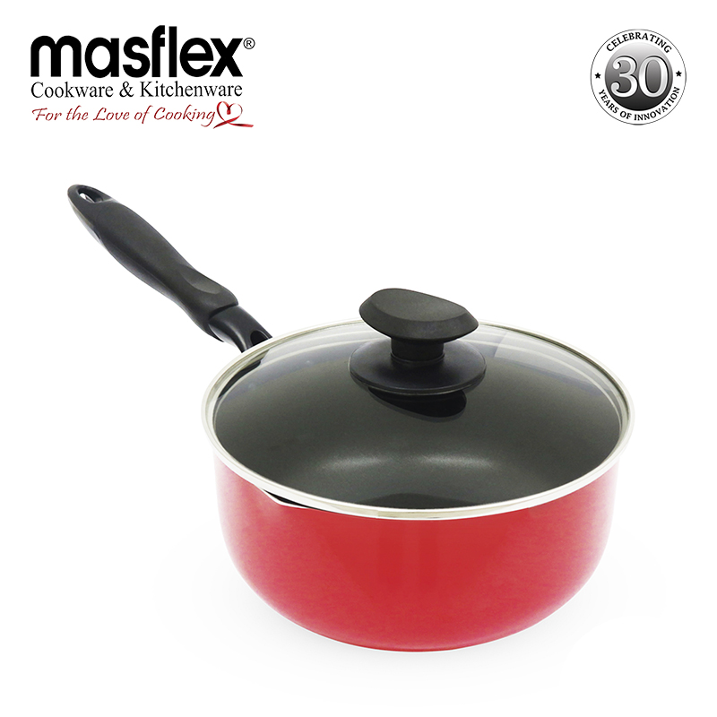Masflex – Aluminum Non-stick Classic Saucepan With 2 Side Spout & Glass Lid