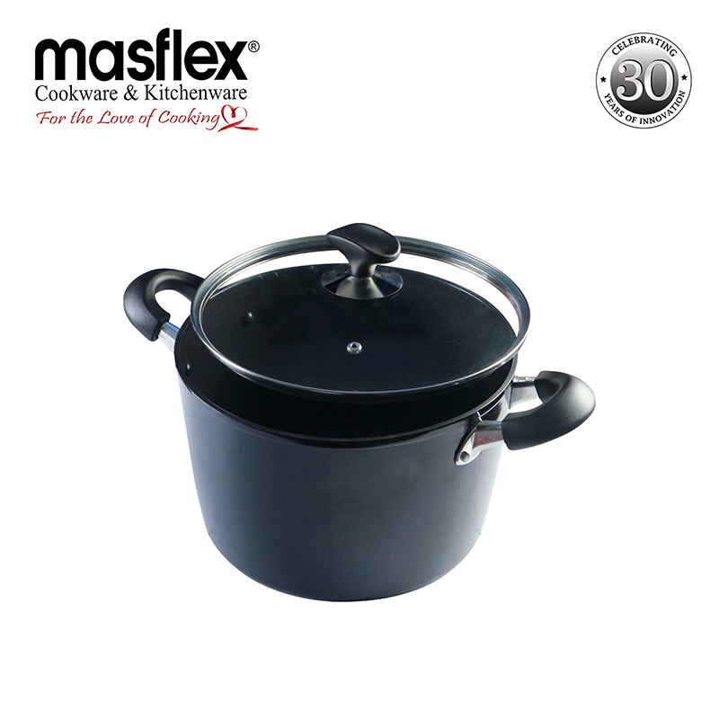 Masflex – Aluminum Non-stick Diamond Stock Pot with Glass Lid