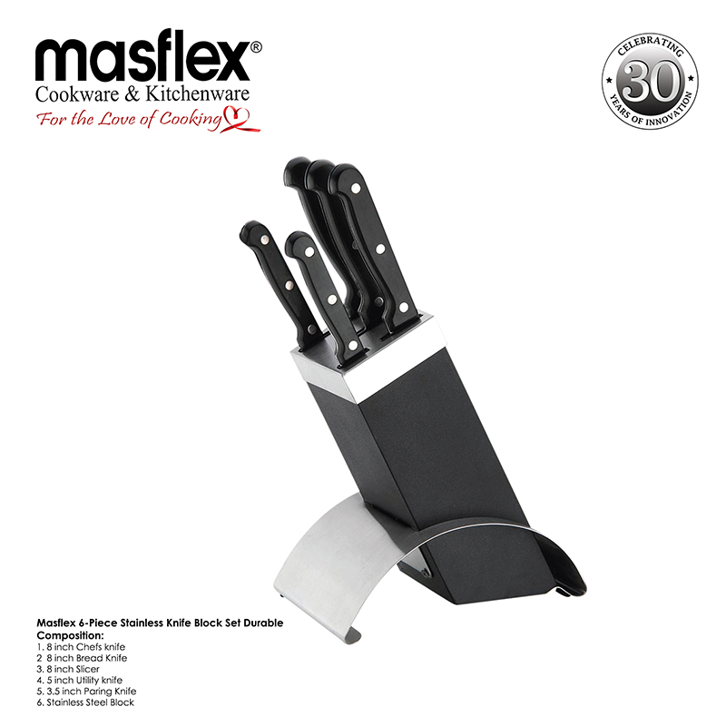 Masflex – 6-Piece Stainless Knife Block Set