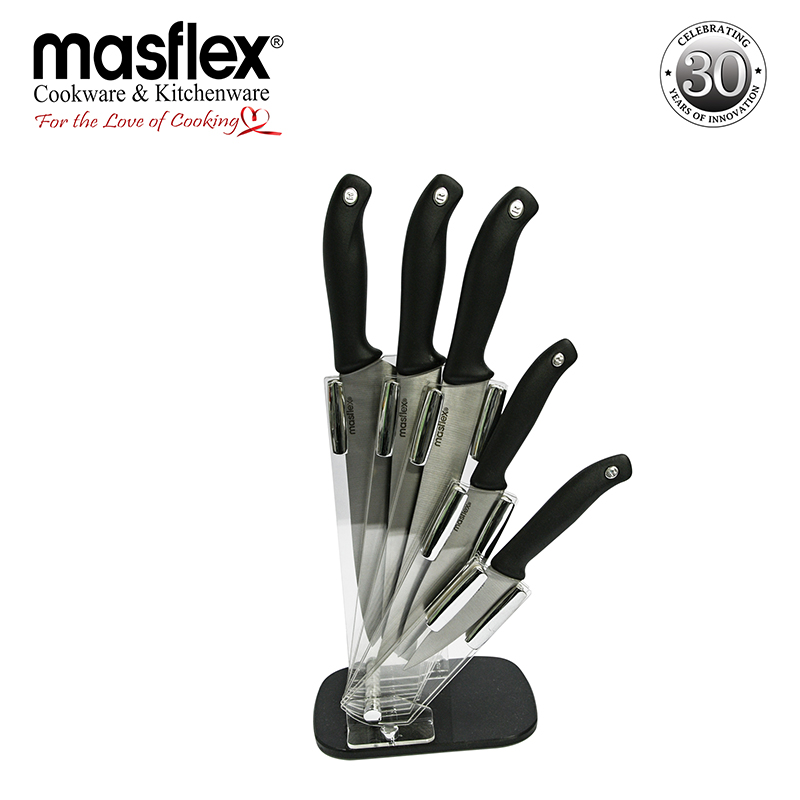 Masflex – 6 Piece Stainless Steel Knife with Folding Acrylic Block